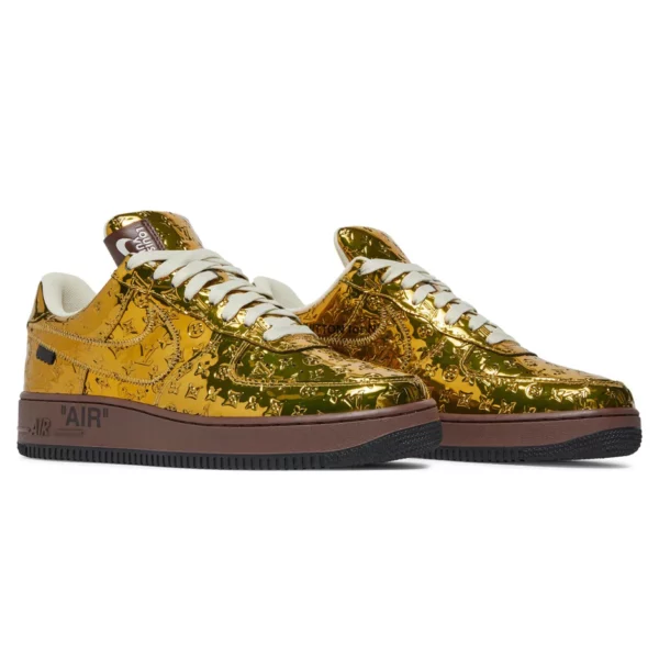 Louis Vuitton x Nike Air Force 1 Low Metallic Gold - Image 3