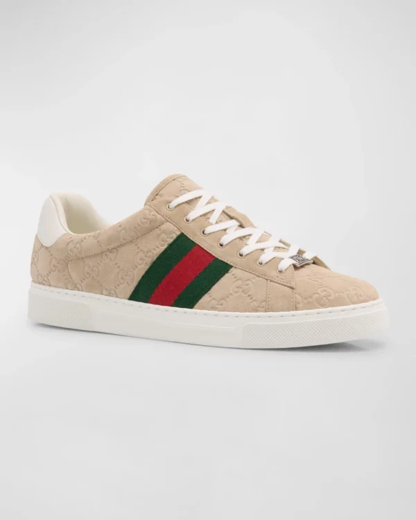 Men's Ace Suede Monogram Low-Top Sneakers - Image 3