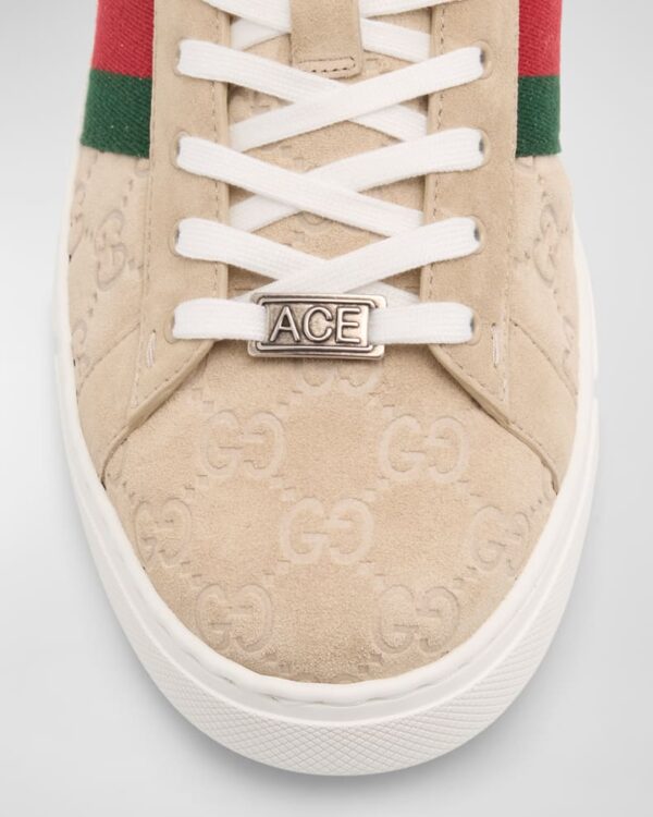 Men's Ace Suede Monogram Low-Top Sneakers - Image 4